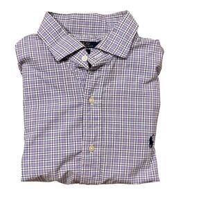 Polo Ralph Lauren Poplin Windowpane Purple Blue Men's Size Large Spread Collar